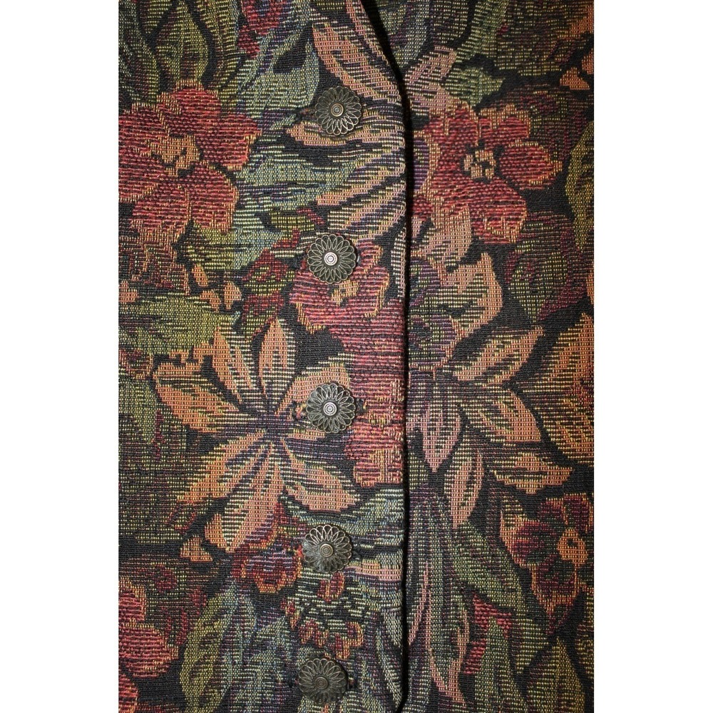 Garnet Hill Natural Fibers Floral‎ Tapestry Vest Vintage Button Front Cinch Back - Picture 8 of 10